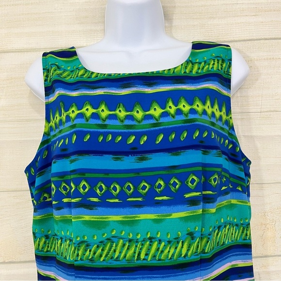 Kathie Lee Blue Green Print Sleeveless Maxi Skirt - Picture 2 of 8